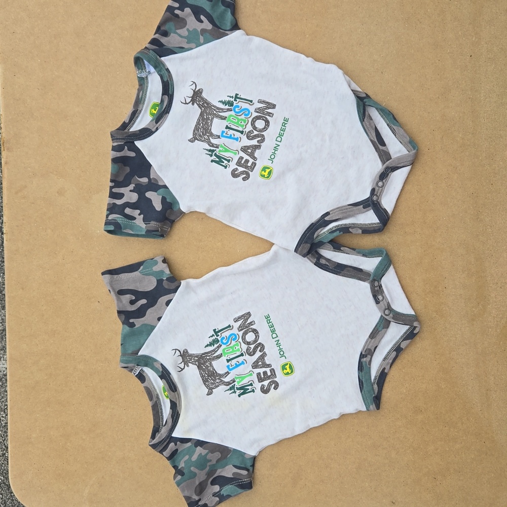 Set of 2 Matching Camo My First Season John Deere Onesies